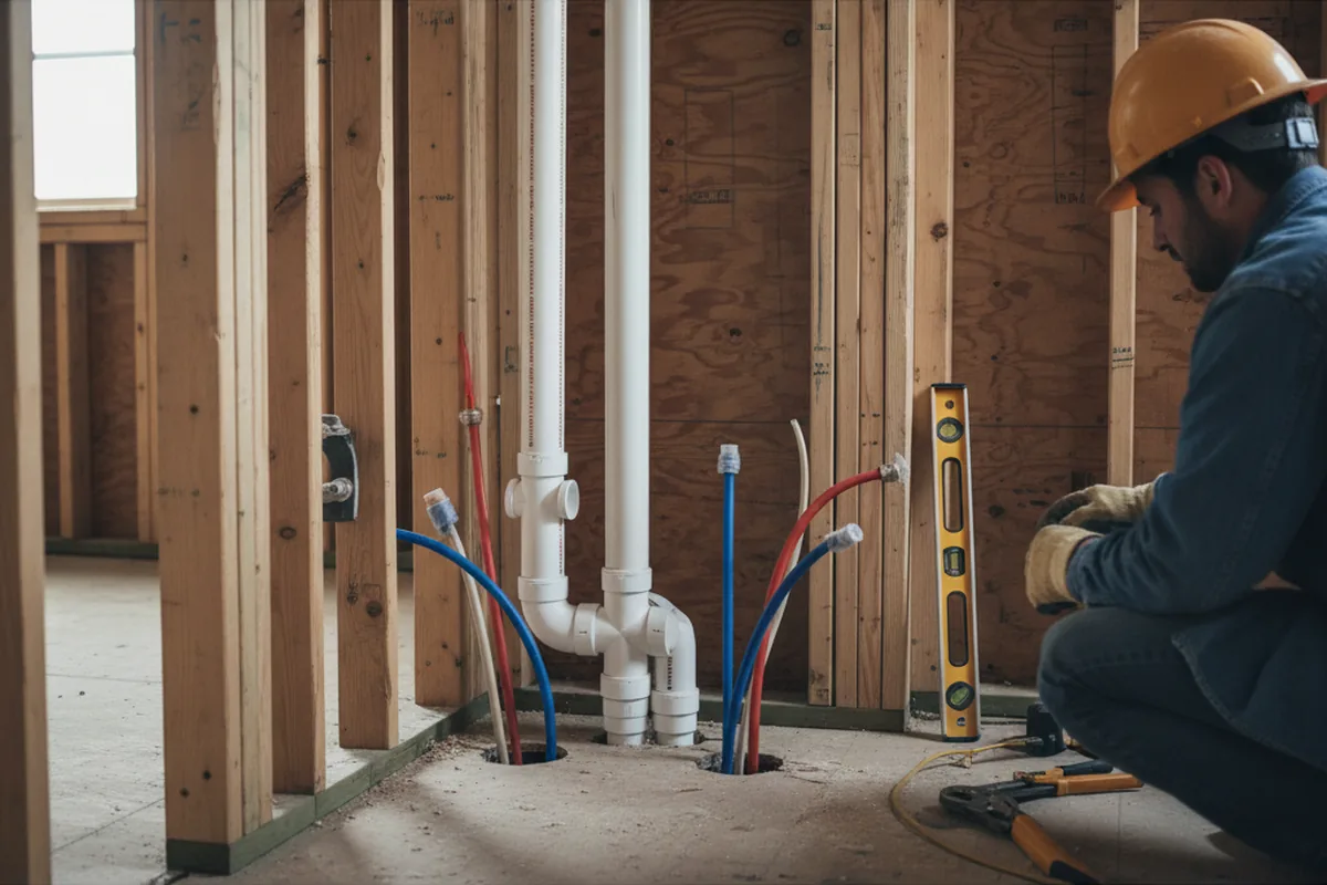 Drain and supply rough-in during Sump Pump Repair in Elmora